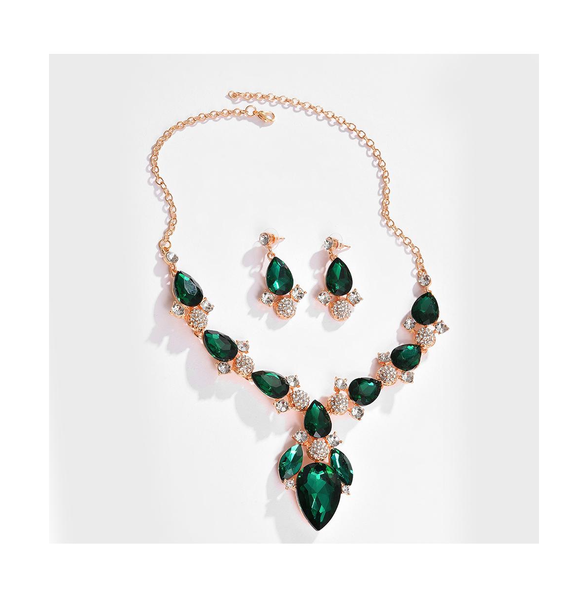 Sohi Women's Gold Plated Designer Stone Jewellery Set In Green