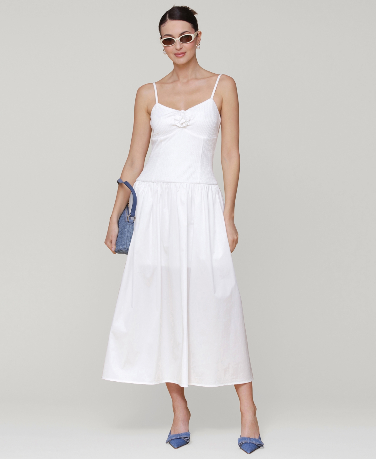 Shop Avec Les Filles Women's Rosette-trim Drop-waist Midi Dress