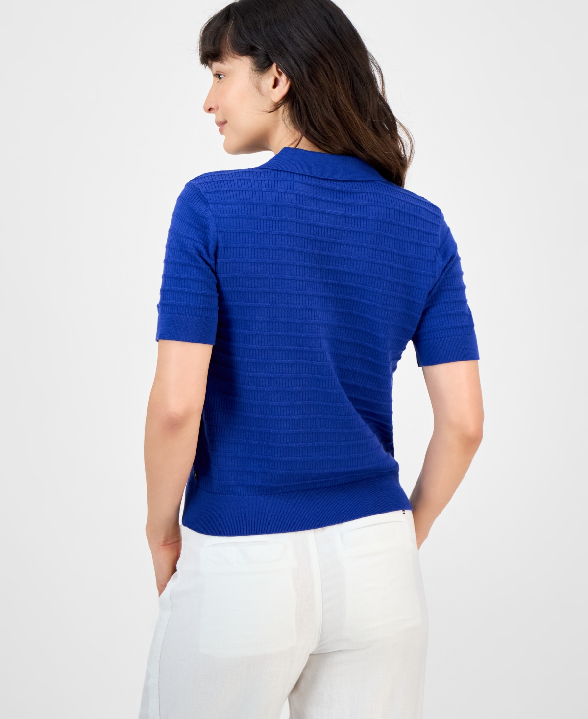 Tommy Hilfiger Women's Cotton Scalloped-stripe Keyhole Polo