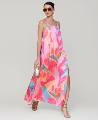 macy's pleated dresses London Times Women's V-Neck Pleated Dress - Rose/Optic/White