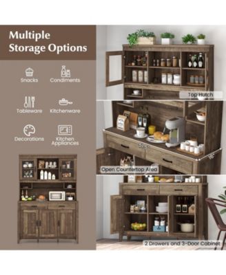 Kitchen Freestanding Hutch Cabinet with Microwave Countertop