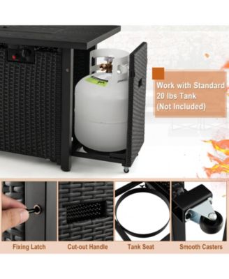 Outdoor Wicker Gas Fire Pit Propane Fire Table with Cover