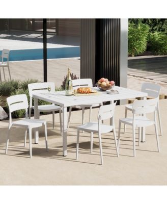 7-Piece Outdoor Rectangular Metal Patio Dining Table Set With Stackable Patio Chairs