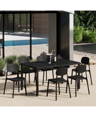 7-Piece Outdoor Rectangular Metal Patio Dining Table Set With Mid-Century Modern Stackable Patio Side Chairs