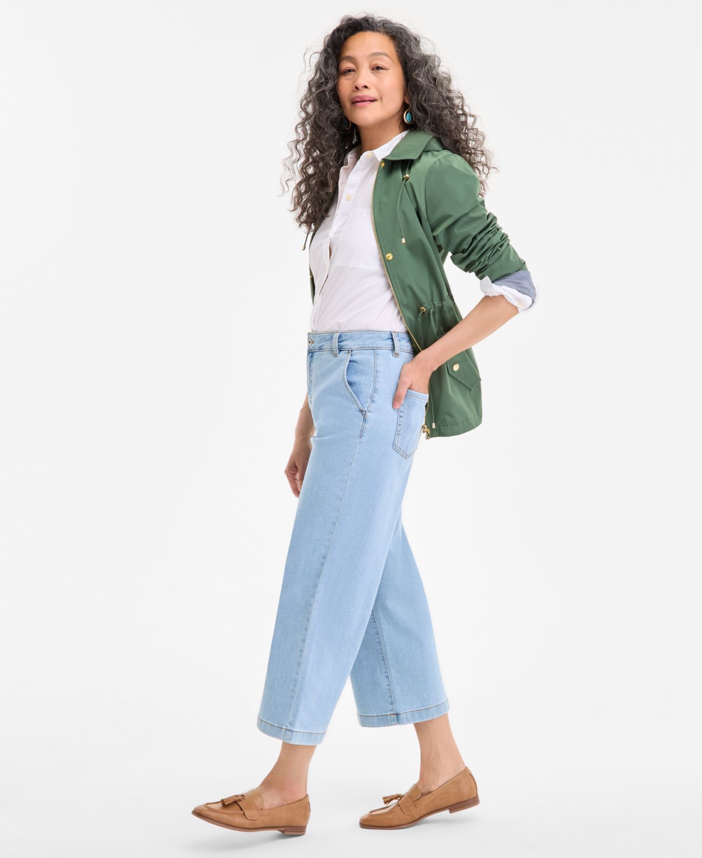 Женские джинсы Style & Co Petite High-Rise Wide-Leg Crop Jeans, цвет: Светлая варка — фото 2