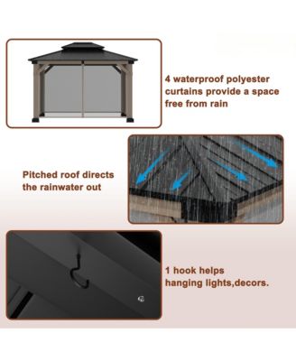 12 ft. x 10 ft. Outdoor Fir Solid Wood Frame Patio Gazebo Canopy Shelter with Galvanized Steel Hardtop Roof Pavilion