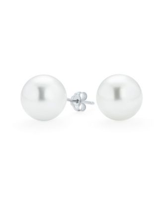Set of 3 Grey Pink White Simulated Pearl Ball Stud Earrings Sterling Silver 12MM