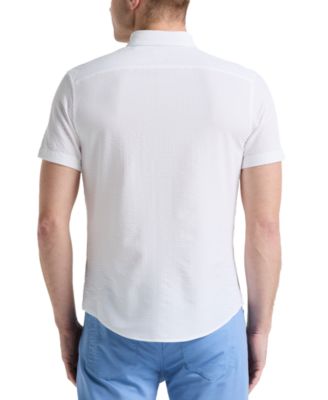 Men's Slim-Fit Stretch Solid Button-Down Seersucker Shirt