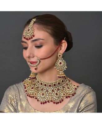 Women's Gold Plated Kundan Beaded Jewellery Set