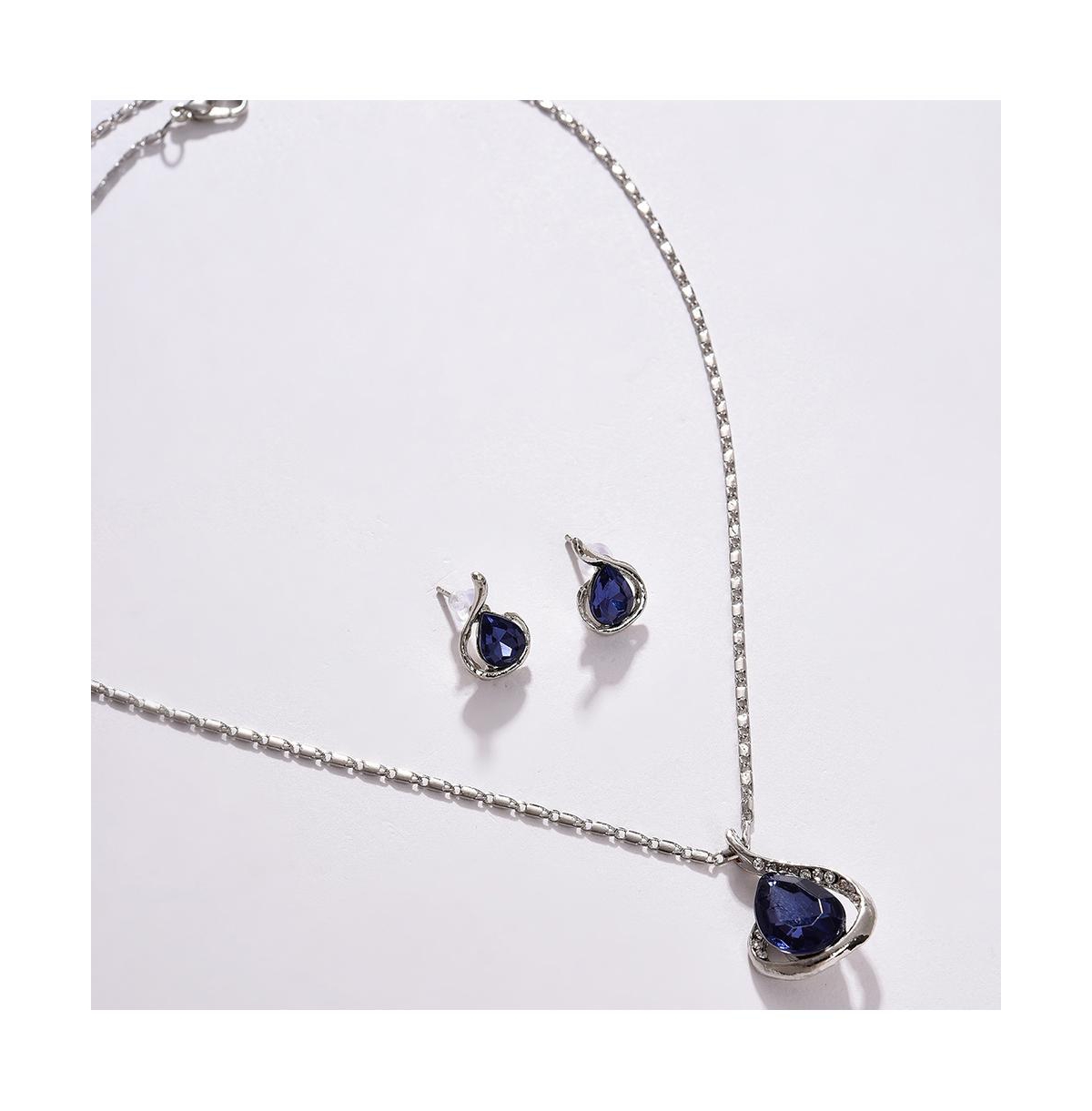 Sohi Women's Silver Plated Designer Jewellery Set In Blue