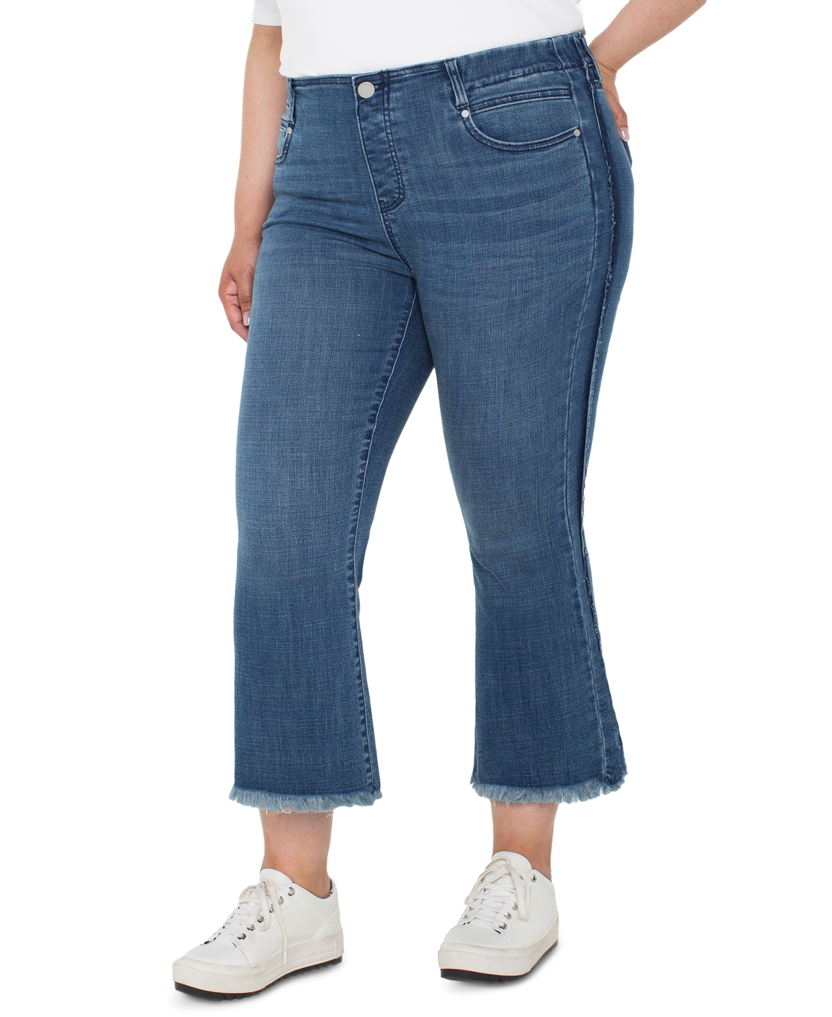 Shop Liverpool Los Angeles Plus Size Gia Glider Frayed-hem Cropped Flare Jeans