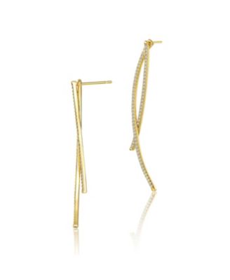 Modern 14K Gold Plated Cubic Zirconia Thin Statement Earrings