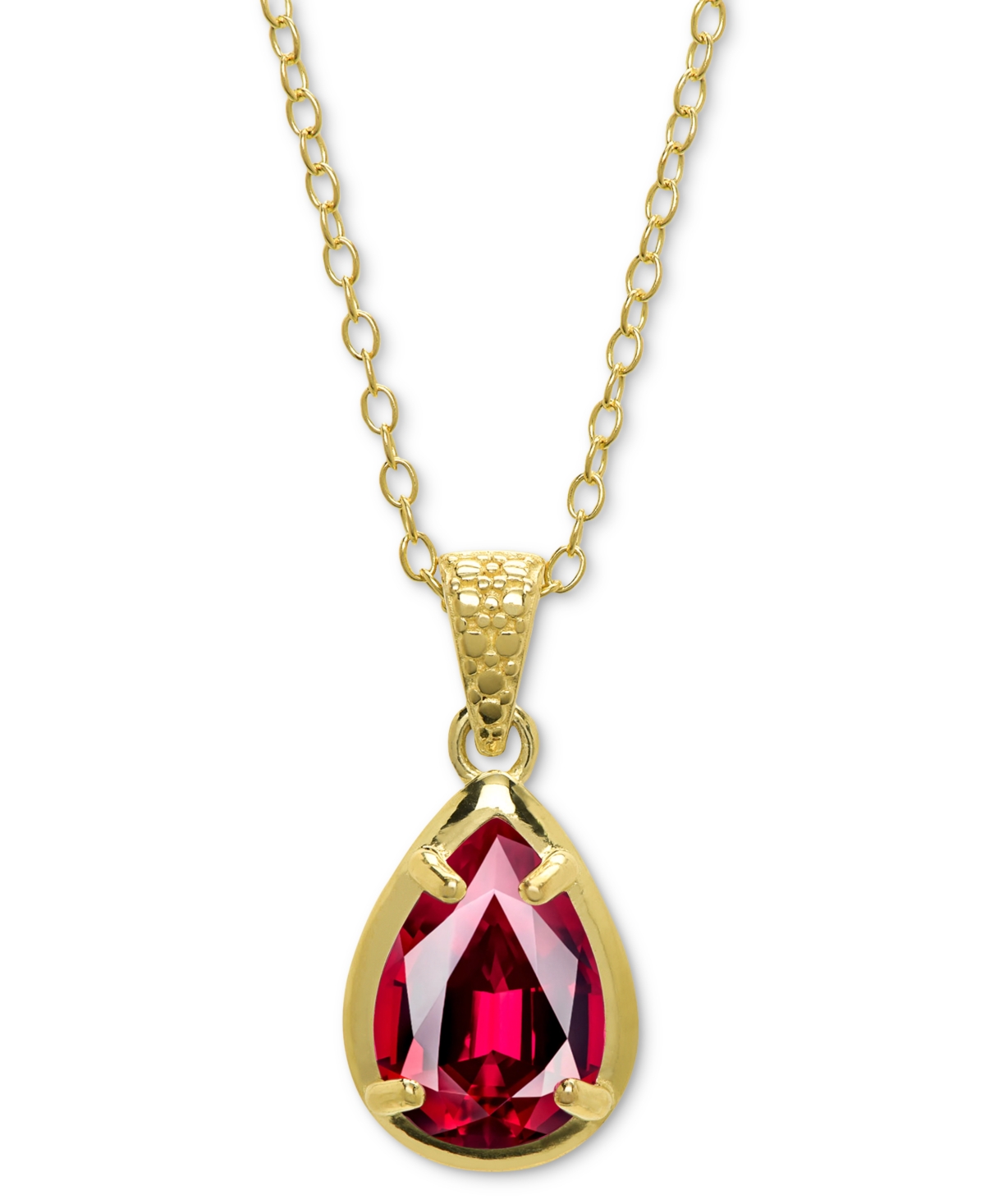 Lab Grown Ruby Pear Solitaire 18" Pendant Necklace (1 ct. t.w.) in 14k Gold-Plated Sterling Silver - Ruby