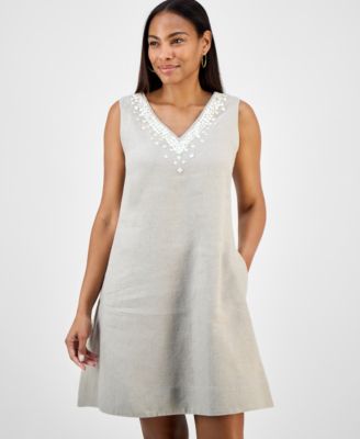 Women's Embellished 100% Linen Mini Dress, Exclusively at Macy's