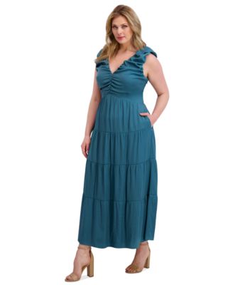 Plus Size V-Neck Sleeveless Tiered Maxi Dress