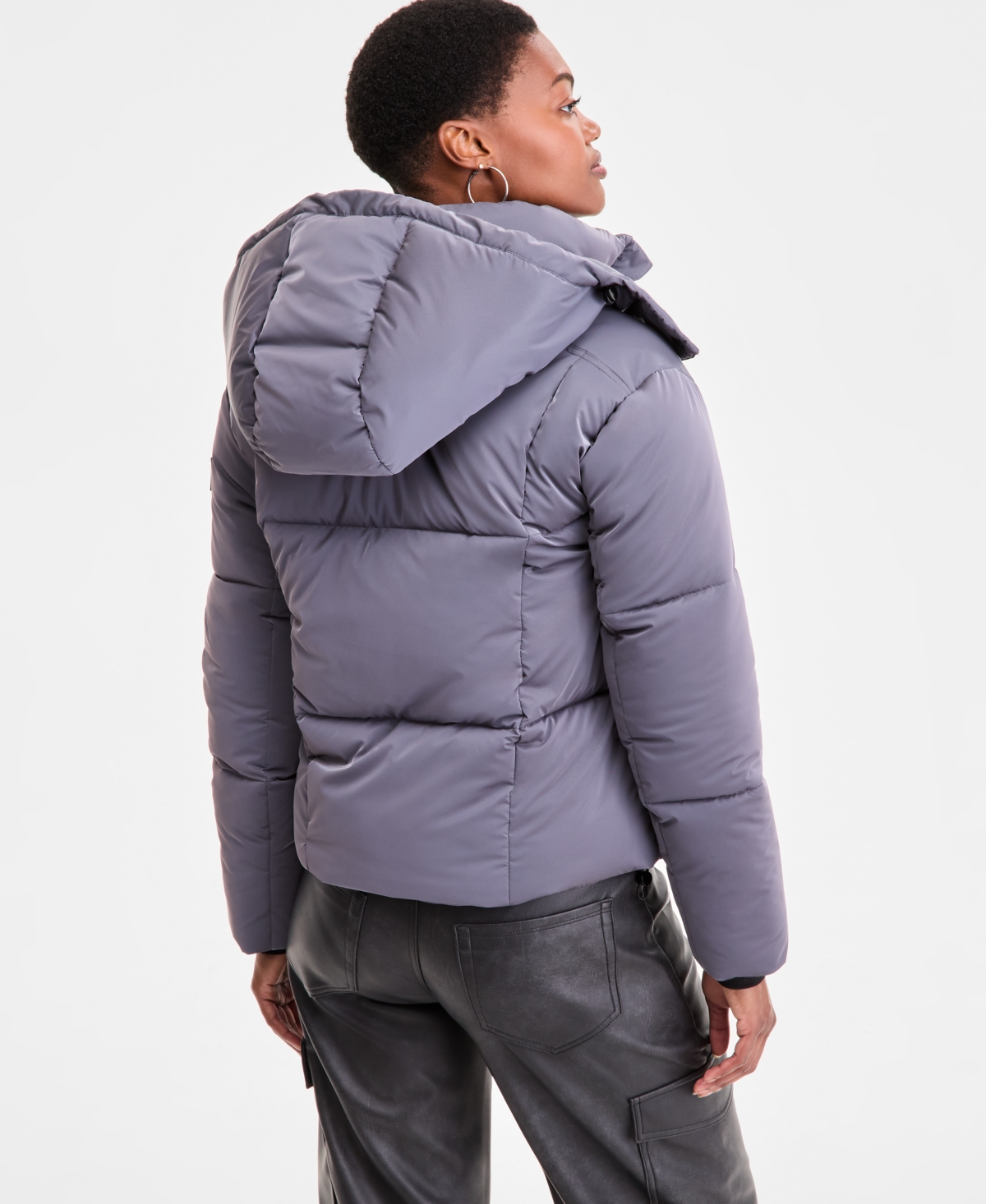 Steve Madden Women's Cropped Hooded Puffer Coat In Purple