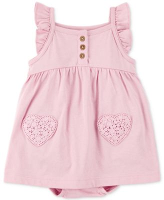 Carter's - Baby Girls Cotton Crochet-Heart Flutter-Sleeve Sunsuit Dress