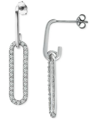 Cubic Zirconia Oval Paperclip Link Drop Earrings, Exclusively at Macy's