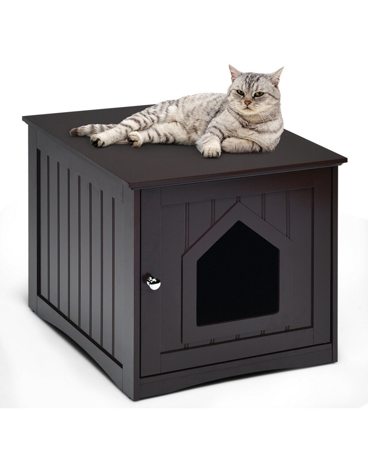 Weatherproof Multi-function Pet Cat House Indoor Outdoor Sidetable Nightstand - Brown