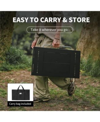 Portable IGT Table with Charcoal Grill, Folding Camping Table and BBQ Grill with Desk Extension & Lantern Stand