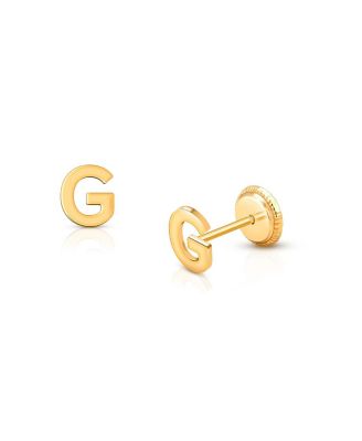 Tiny Blessings Children's 14K Gold Initial Studs Girls' Screw Back Earrings - 14k gold - g