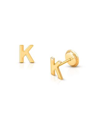 Children's 14K Gold Initial Studs Girls' Screw Back Earrings
