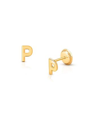 Tiny Blessings Childrens 14K Gold Initial Studs Girls Screw Back Earrings - 14k gold - p 113$