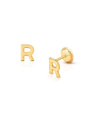 Tiny Blessings Children's 14K Gold Initial Studs Girls' Screw Back Earrings - 14k gold - r