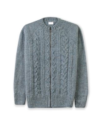 Women's Wool Zip Cardigan with Cable Knit