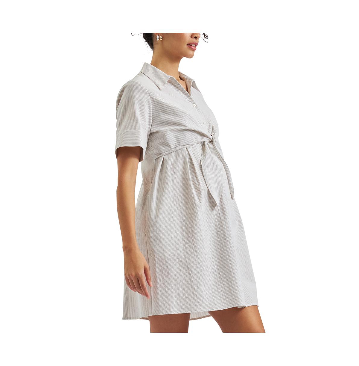 Maternity Ripe Bronte Tie Up Dress - Natural /white
