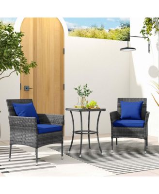 3 PCS Patio Furniture Set witn Cushioned Patio Chairs & Tempered Glass Coffee Table