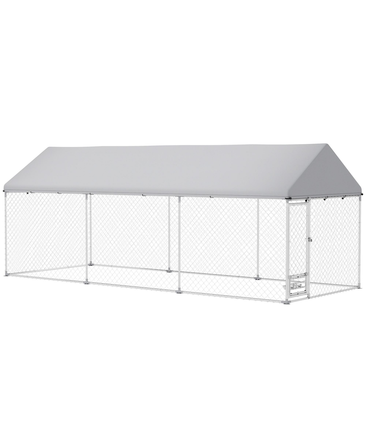 Dog Run with Adjustable & Rotatable Bowls, 19.7' x 7.5' x 7.5' - Silver