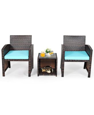 3PCS Patio Rattan Wicker Furniture Cushion Sofa Coffee Table