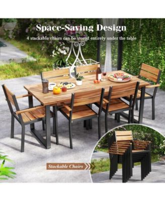 7 Piece Patio Dining Set 69'' Rectangle Table w/ 6 Stackable Chairs