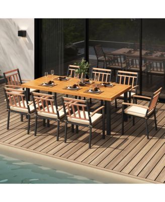 9 PCS Patio Dining Set w/ Soft Cushions and 1.9'' Umbrella Hole for Garden