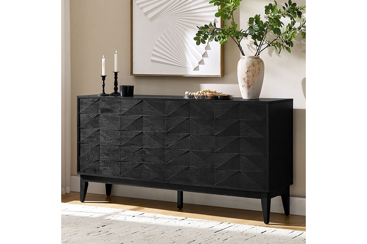 Dennis Mid-Century Modern 63"Wide 4 Door Sideboard with Adjustable Shelves