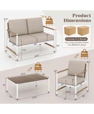 4 PCS Patio Furniture Set Patio Loveseat Sofa with a Coffee Table 2 Single Couch