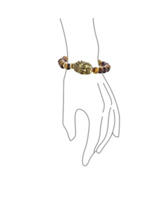 Set of 2 Indian Chief Face Bead Stretch Bracelets with Onyx and Tiger Eye