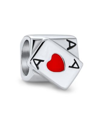Set of 2 Welcome to Las Vegas and Poker Ace of Hearts Charm Bead Sterling Silver