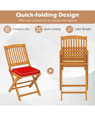 Outdoor Folding Chairs Set of 4 Acacia Wood High-Back Chair with Seat Cushions