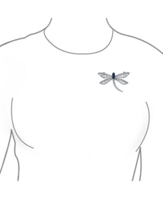 Sapphire CZ Butterfly Dragonfly Brooch Pin Plated