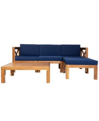 Outdoor Wood 5-Piece Sectional Sofa Seating Group Set with Cushions