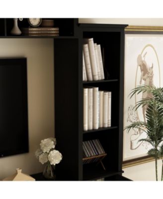 TV stand with top, left and right cabinets, multi-purpose media wooden console, entertainment center with tempered glass