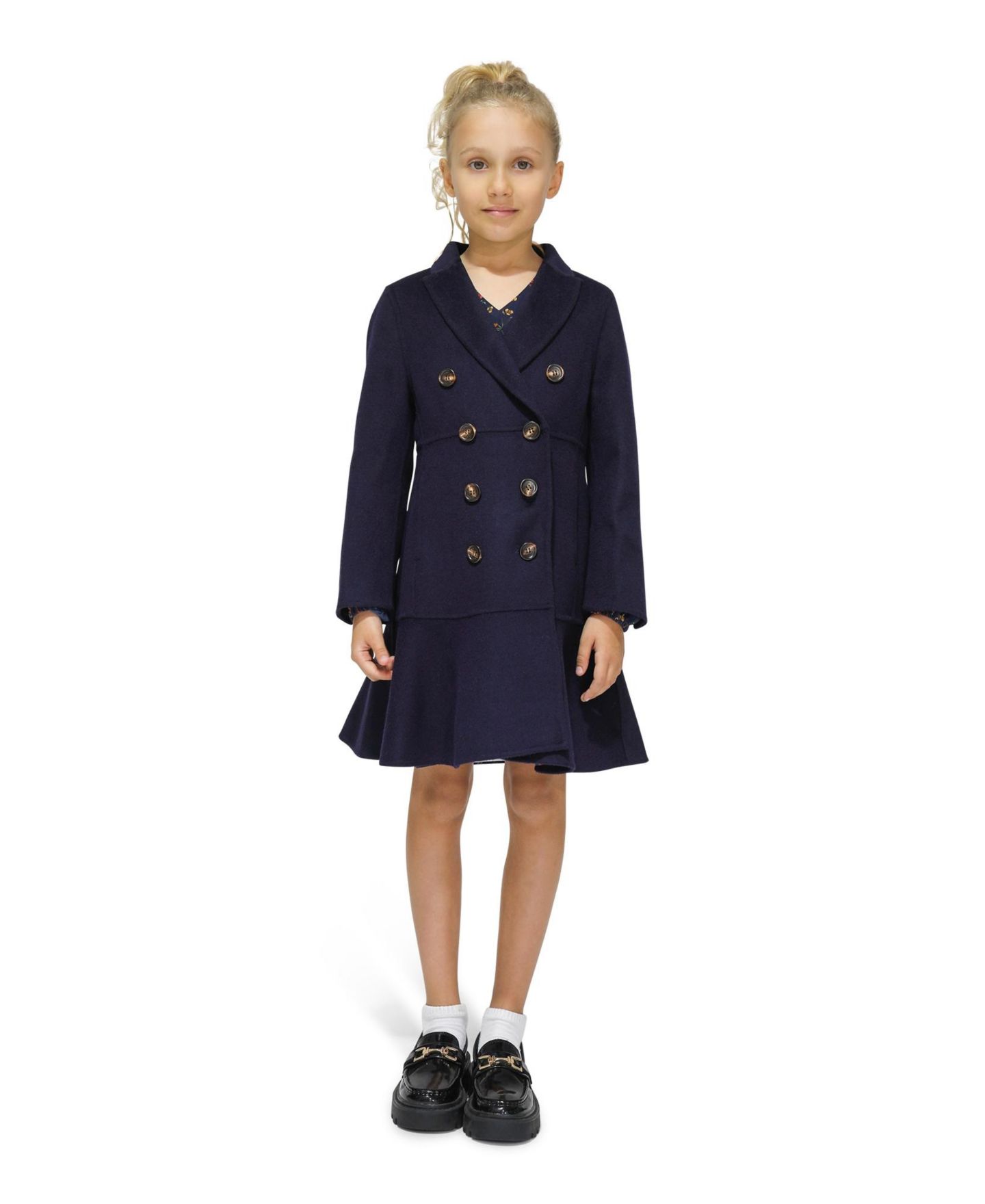 Пальто Belle & Bloom Good Manners Wool Blend Fitted Coat для девочек, цвет: Тёмно-синий — фото 1