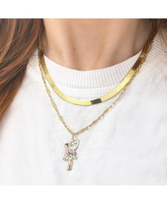 Pink Enamel Fairy Charm 14K Gold