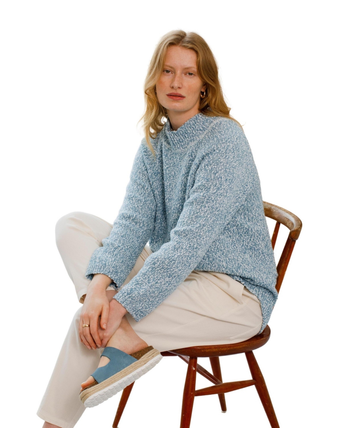 Women's Merino Slouch Funnel Neck Sweater - Dark skylight