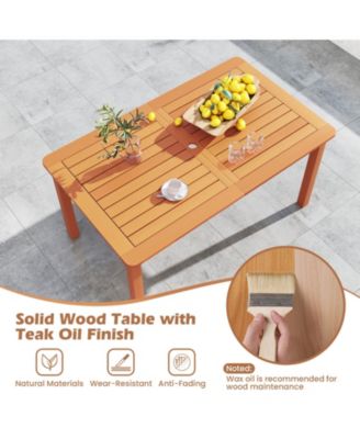 Patio Outdoor Solid Wood Dining Table with Umbrella Hole – Seats 6 for Backyard, Deck, or Garden