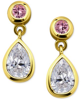 Pink & White Cubic Zirconia Round & Pear Bezel Drop Earrings, Exclusively at Macy's