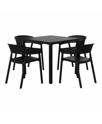 5-Piece Outdoor Metal Frame Square Dining Table Patio Set with Stackable Patio Dining Chairs