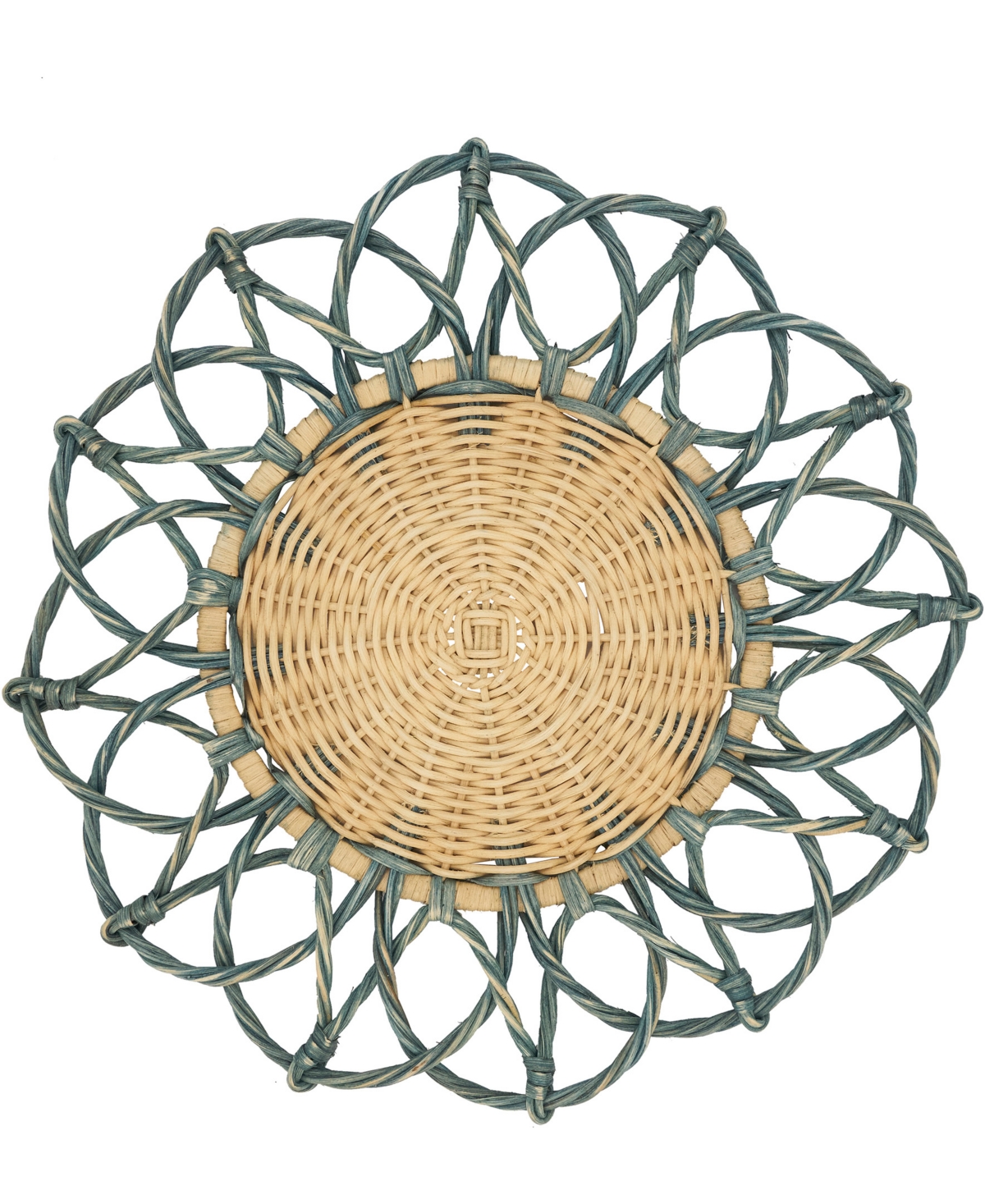 Saro Lifestyle Spiral Rattan Placemats, 15" Round In Turquoise